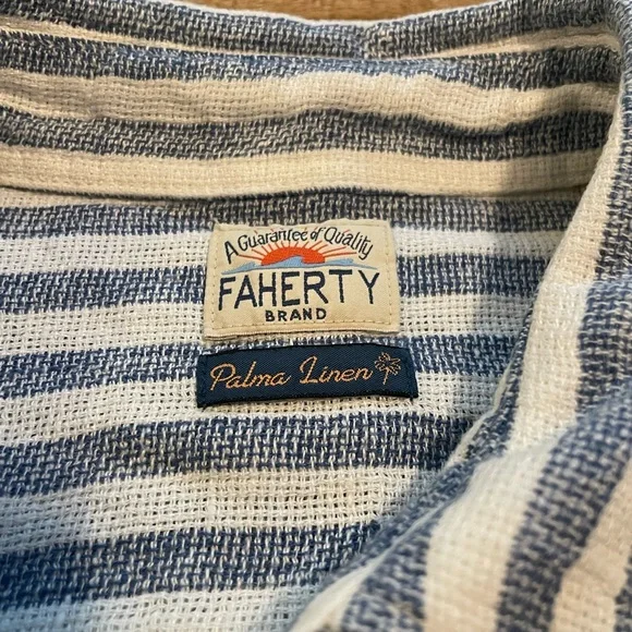 Faherty Short Sleeve Palma Striped Linen Shirt - Picture 5 of 8